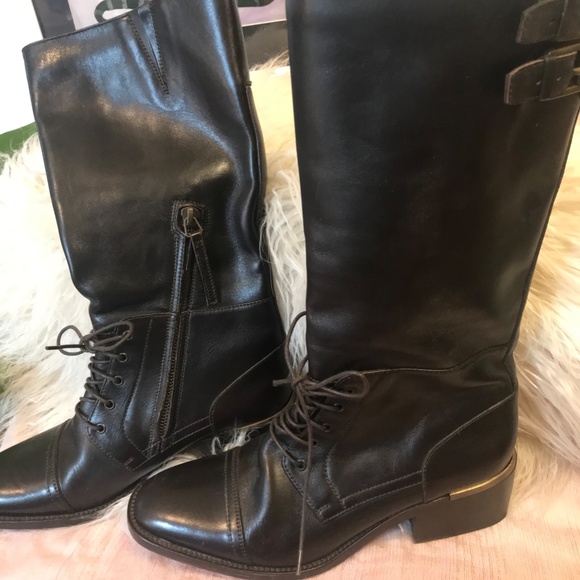 Donald J Pliner Leather Shanan Lace Up and Zippered Boots | Size 6B - Picture 2 of 4